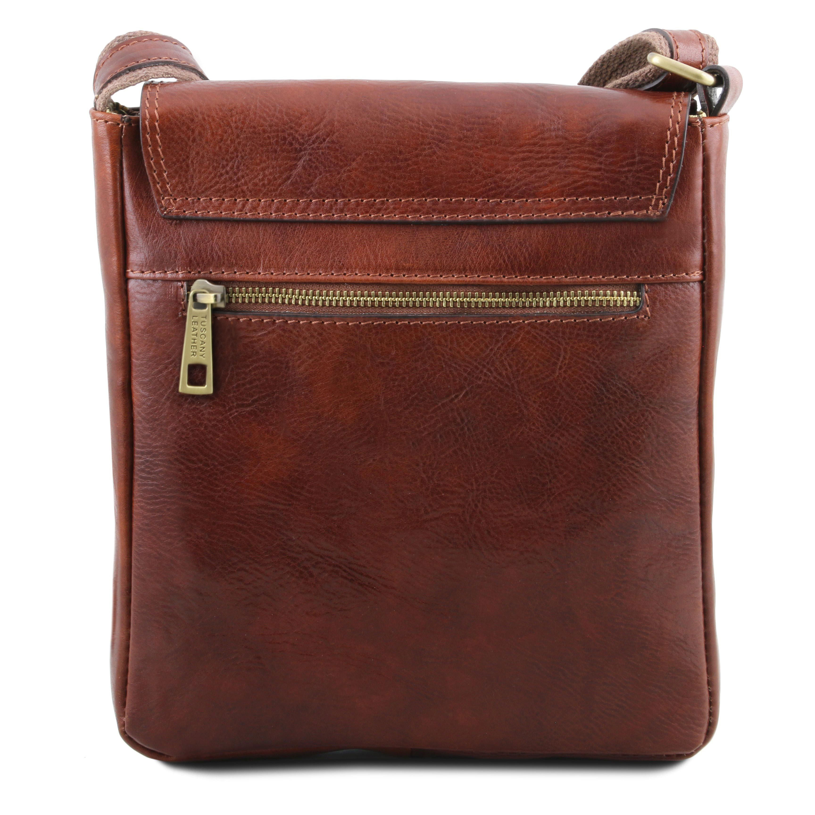 Genuine nubuck leather crossbody bag for man DARIO, BROWN colour,  CHIAROSCURO, MADE IN ITALY, MENS LEATHER CROSSBODY BAGS