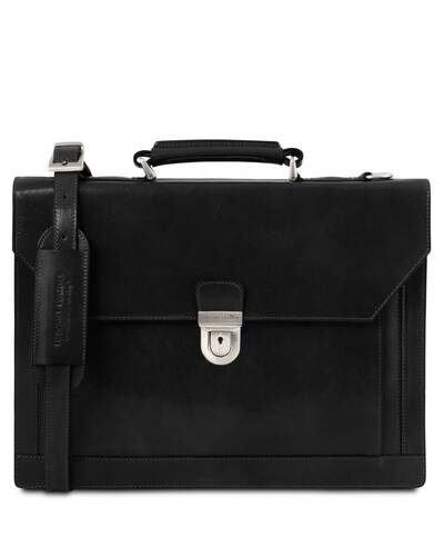 Tuscany Leather Cremona - Leather briefcase 3 compartments Black - TL141732/2