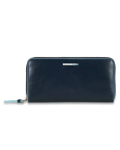 Piquadro Blue Square zipper women's wallet with coin pocket and credit card slots, Night Blue - PD3229B2/BLU