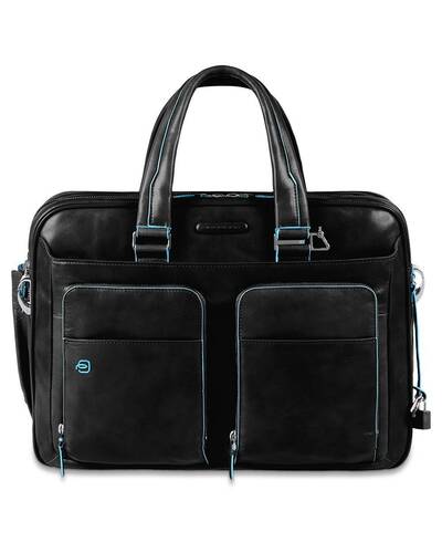 Piquadro Blue Square Expandable computer case with iPad holder, Black - CA2765B2/N