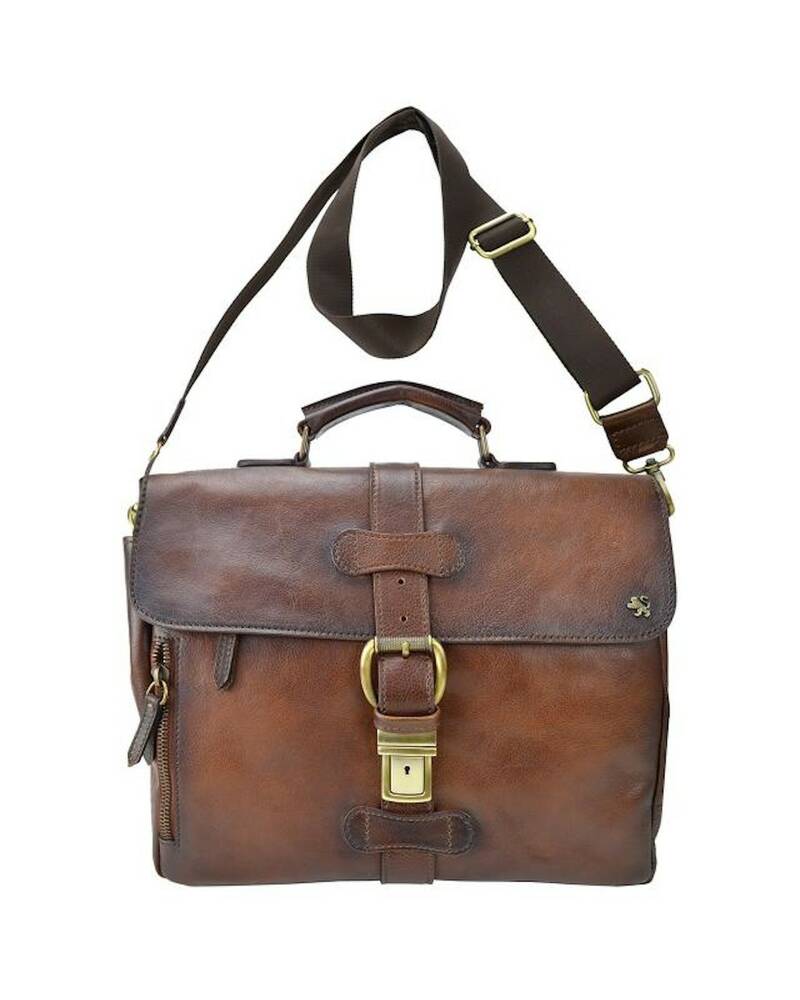 Leather briefcase with online shoulder strap