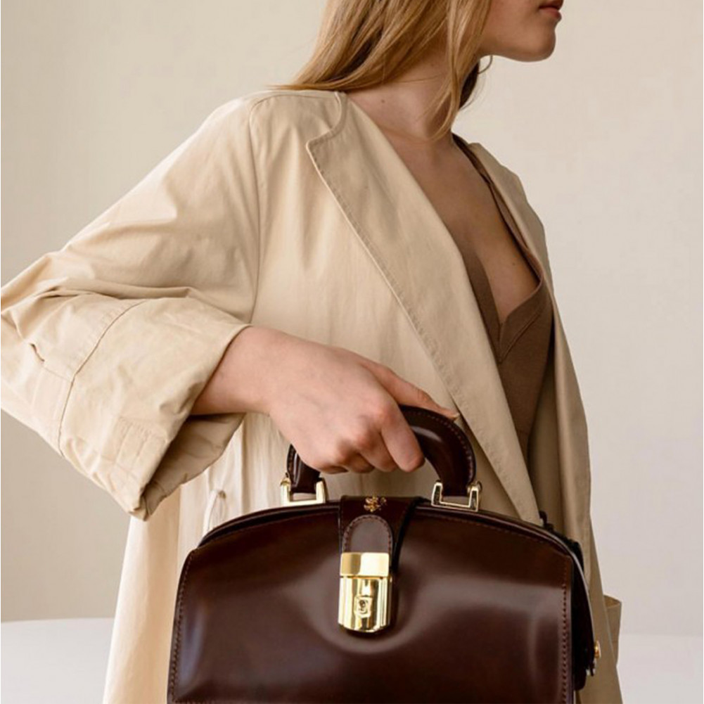 Pratesi Pelletterie Lady Brunelleschi Sac Main En Cuir V Ritable Couleur Marron